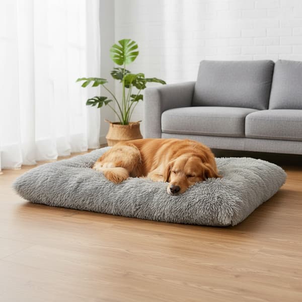 Teddy hund- och kattsäng shaggy polyester 80x115x6 cm ljusgrå