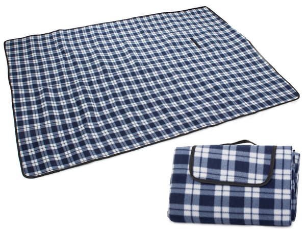 Picnictæppe 150x200 cm fleece med vandtæt underside blåternet