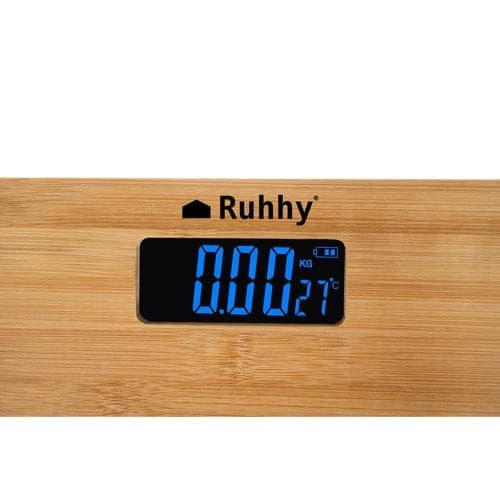 Badrumsvåg LCD 180 kg bambu, kg/lb, 28x28 cm, 2x AAA