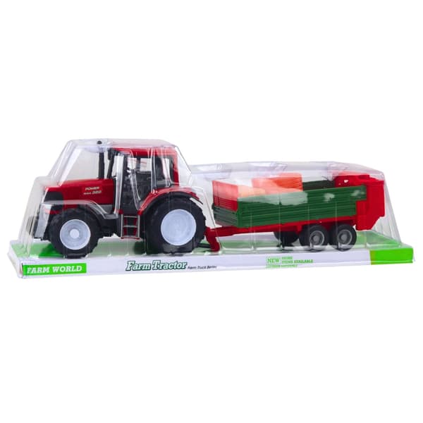 Legetøjstraktor med trailer og høballer 62 cm rød/grøn