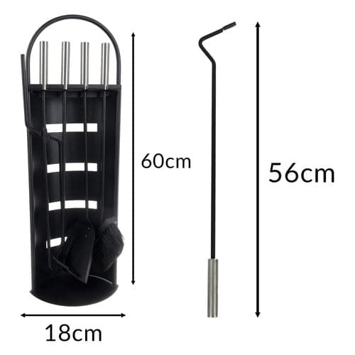 Eldstadstillbehör 5-i-1 set i stål med stativ 56 cm