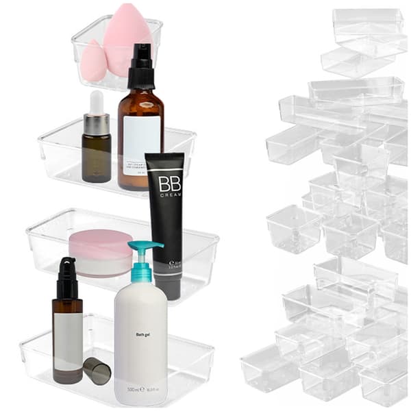 Makeupopbevaring i akryl 25-pak transparente skuffeindsatser 4 størrelser