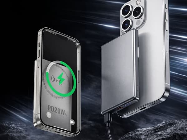 Powerbank 5000 mAh 20W USB-C PD 15W trådløs opladning grå