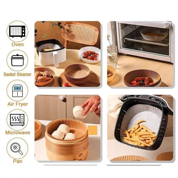 100st Engångspapper Pergamentformar för Air Fryer - Enkel och Brun