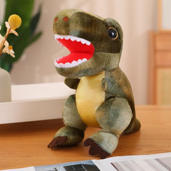 Blød dinosaur i plys med realistisk tekstur grøn 32 cm