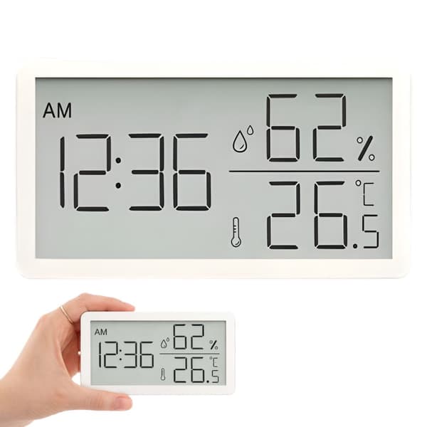 Digital termometer hygrometer med klocka LCD vit 10,5x6 cm