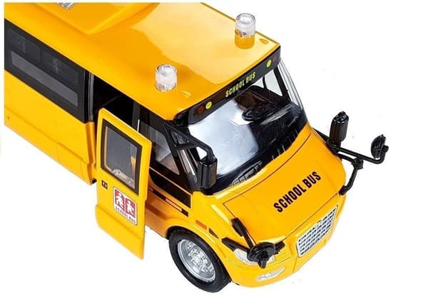 Legetøjsbus skolebus i metal 23 cm med lyd/lys og pull-back