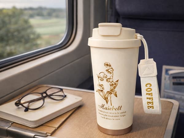 Termokrus med sugerør 530 ml rustfrit stål SUS316 creme