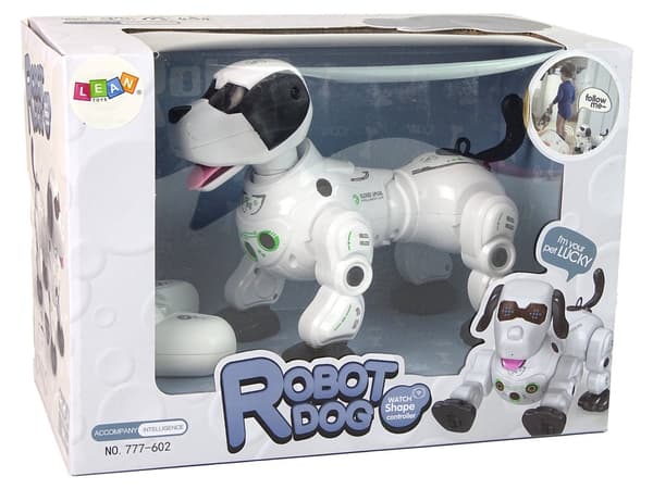 Fjernstyret robot-hund interaktiv med lysende øjne og dampeffekt 25 cm