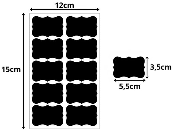 Itsekiinnittyvät mustat etiketit 5,5x3,5 cm 192-pack + liitukynä