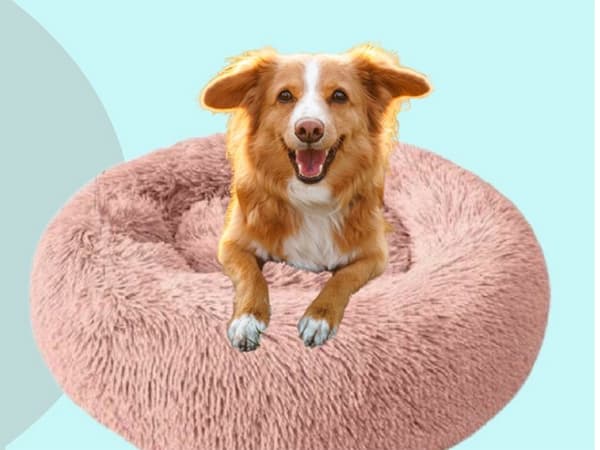 Hundeseng rund plys 80x15 cm rosa skridsikker underside