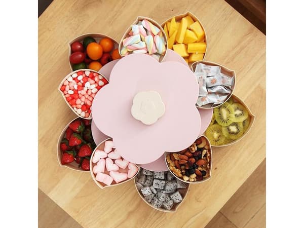 Snacksbehållare 10 fack med roterande lock & mobilställ rosa 27 cm