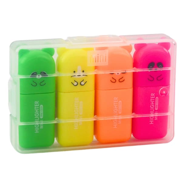 Mini overstregningspenne 4-pack bjørneform rosa/orange/gul/grøn