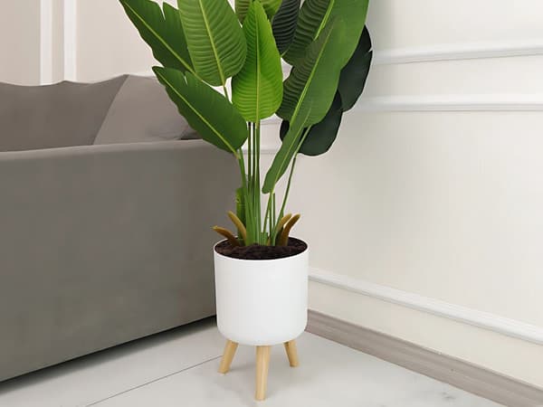 Blomkruka med stativ plast/trä vit Ø14 cm höjd 19,5 cm