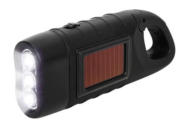 Dynamolommelygte med solpanel 3 LED sort med karabinhage
