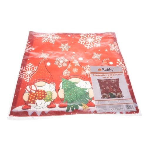 Kuddöverdrag jul tomtar 45x45 cm polyester med dragkedja röd/grön/vit