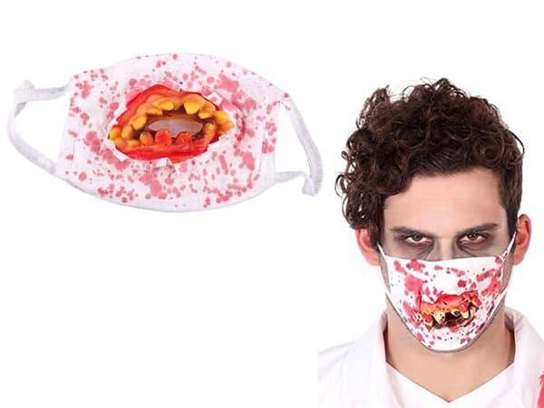 Halloweenmaske gummi universal med blodige tænder