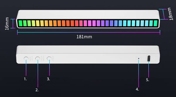 USB LED-lys RGB med musikstyring 18 indstillinger 32 LED sort med stativ