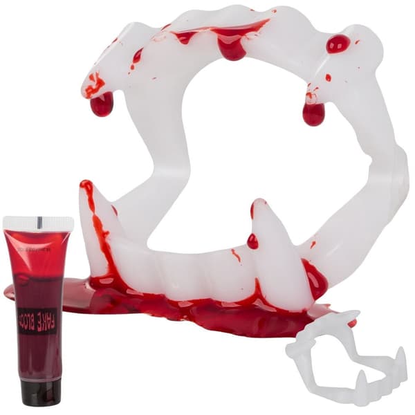 Vampyrtænder Halloween universal + falskt blod 14 ml