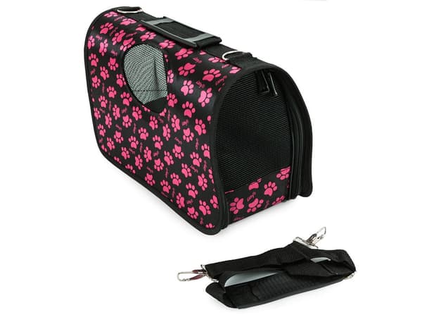 Transporttaske hund/kat L 45x26x20 cm sort med poter