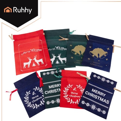 Julklappspåsar non-woven 8-pack 3 storlekar 20x30–30x45 cm