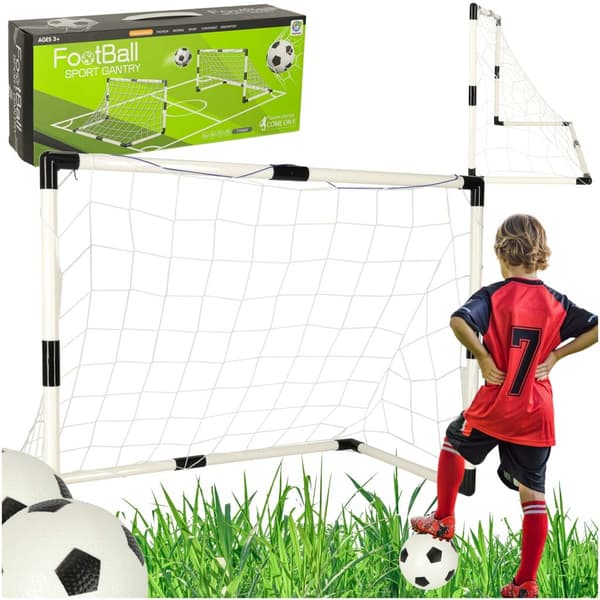 Fotbollsmål barn 2-pack hopfällbara 95x70 cm med 2 bollar & pump