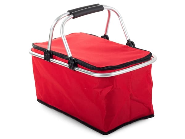 Hopfällbar picknickkorg med isolering röd 48x28x22 cm