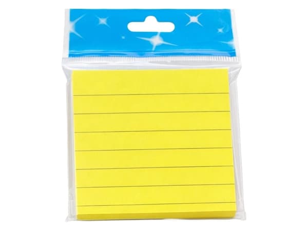 Linjerede sticky notes 76x76 mm 100 ark, selvklæbende, blandede farver