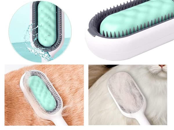 Pelsbørste til hund og kat 3-i-1 silikone/plast 19 cm