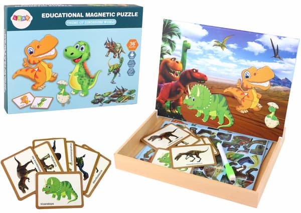 Magnetiskt pussel dinosaurier med rityta och penna, 3+ år