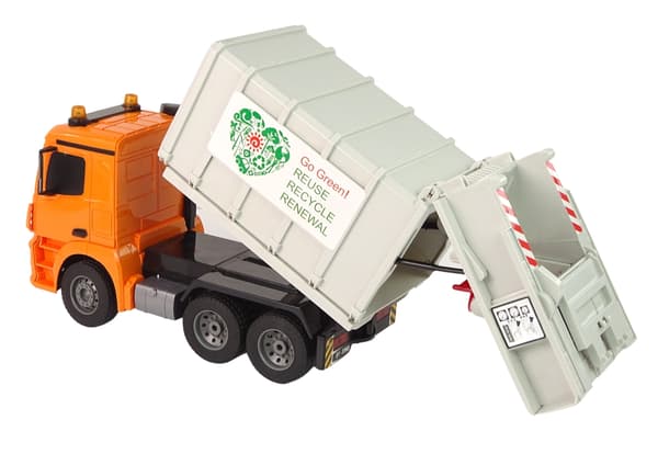 Fjernstyret affaldsbil 40 cm 2.4 GHz med lys/lyd og bevægelig container