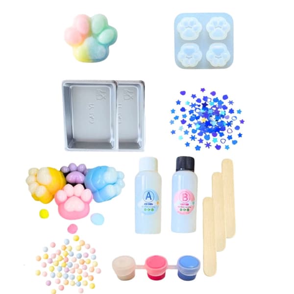 DIY hobby-sæt squishy katteklør 28 dele med geler, farver & dekoration