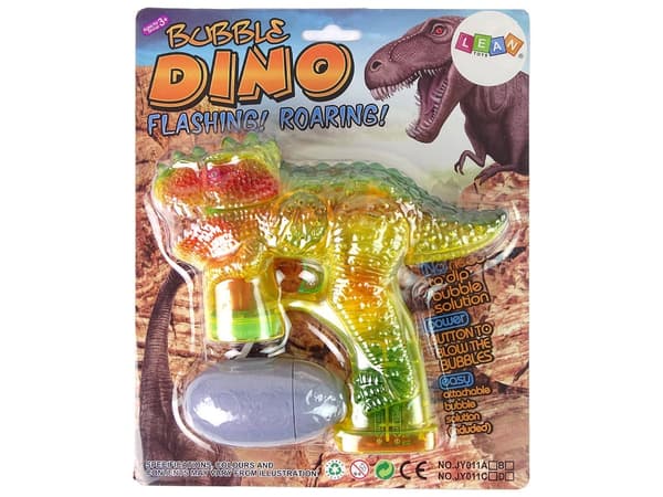Dinosaur-sæbeboblemaskine gul med 2 flasker sæbeboblevæske 3+