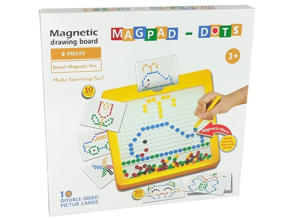 Magnettavla med pärlor 100 st + magnetpenna, 20 pussel, gul 31,5 cm