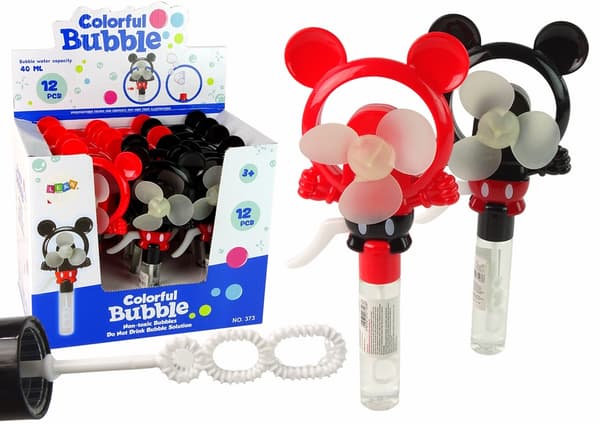 Såpbubbelmaskin vindmölla Mickey Mouse med bubbelvätska, röd/svart