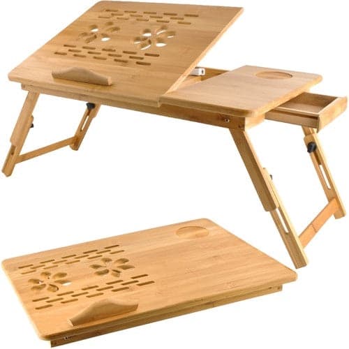 Justerbart laptopbord i bambus 17 tommer med ventilation og skuffe