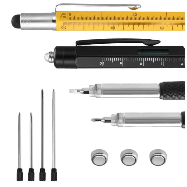 Multifunktionspenna 9-i-1 med LED, skruvmejslar, 2-pack + refiller