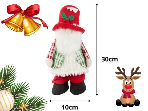 Nissefigur med LED-belyst mave 30 cm filt/plast