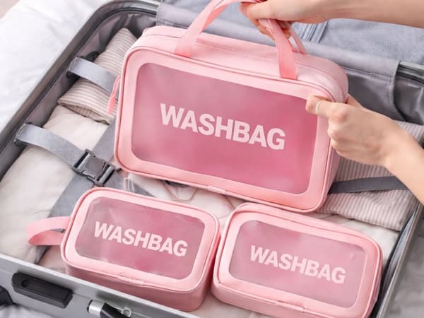 Necessärset 3 delar med transparent front rosa 30x20x8 cm