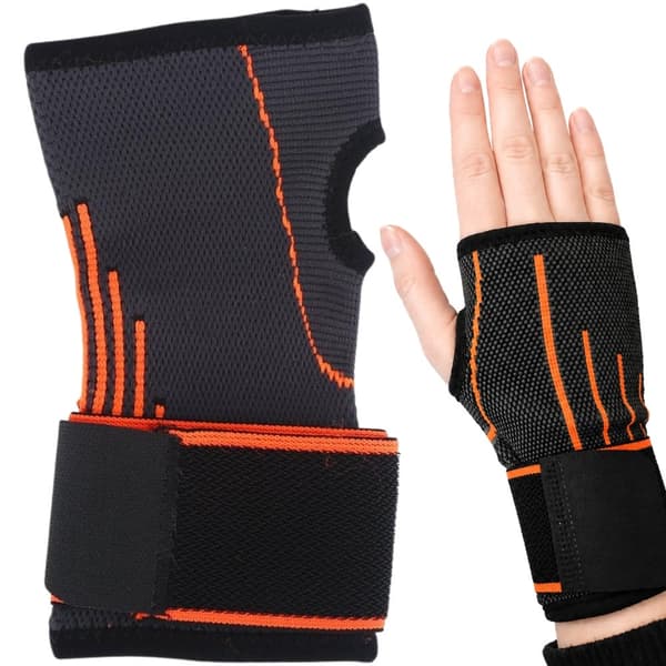 Handledsstöd med tumhål och kardborre grå/orange 16 cm