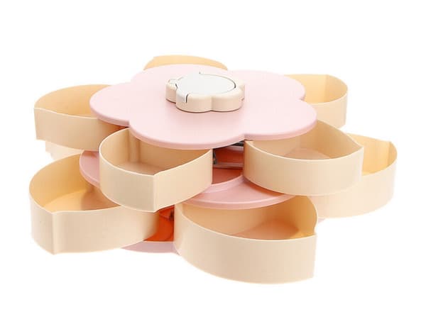 Snacksbehållare 10 fack med roterande lock & mobilställ rosa 27 cm
