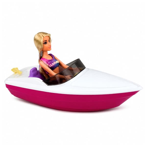 Docka 30 cm med motorbåt 34 cm, valp och tillbehör