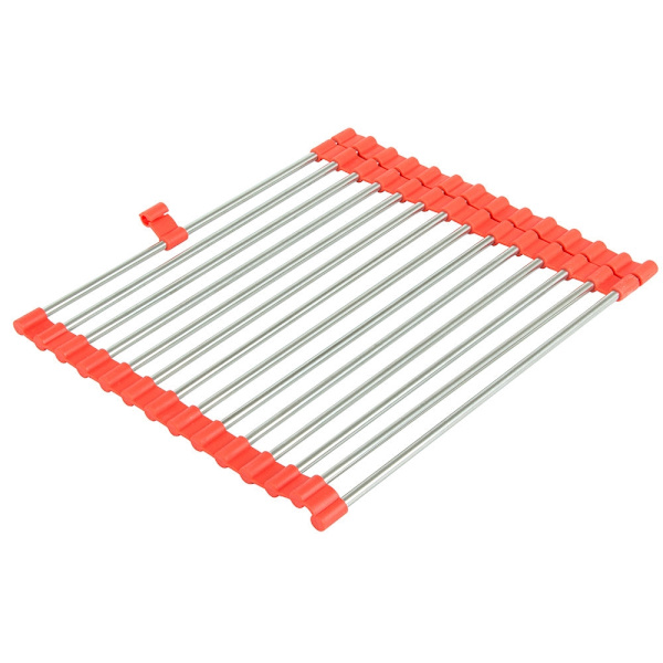 Rullbart diskställ över diskho 53,5x28,5 cm stål/silikon röd
