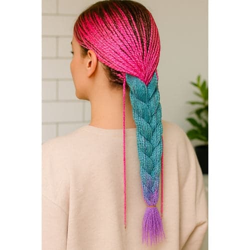 Syntetiska ombre hårflätor 60 cm rosa/vit/lila