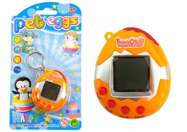 Tamagotchi elektronisk kæledyr orange med nøglering, inkl. batterier