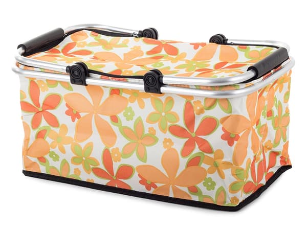 Termokurv isoleret med lynlås 48x28x22 cm hvid med blomster