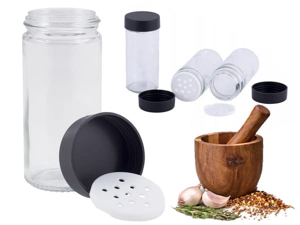 Roterende krydderistativ 12 glasbeholdere 80 ml mat sort 360°