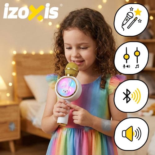 Trådløs karaoke mikrofon til børn Bluetooth 5.1 5W LED hvid