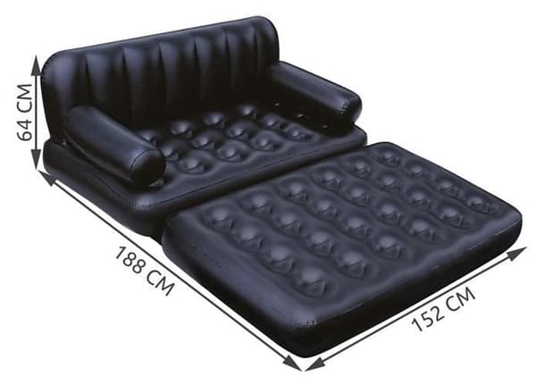 Uppblåsbar fällbar bäddsoffa 2-sits PVC 188x152x64 cm