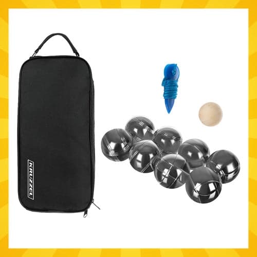 Boules set 8 kromade bollar 73 mm med träkula, måttsnöre & fodral